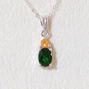 Chrome Diopside and Fire Opal Pendant Necklace Chain made in ITALY